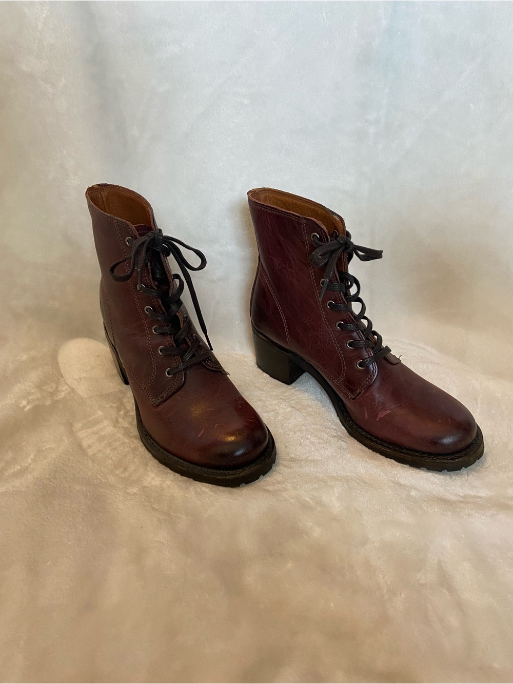 Frye Karen Oxblood Leather Lace-Up Ankle Boots Size 9M